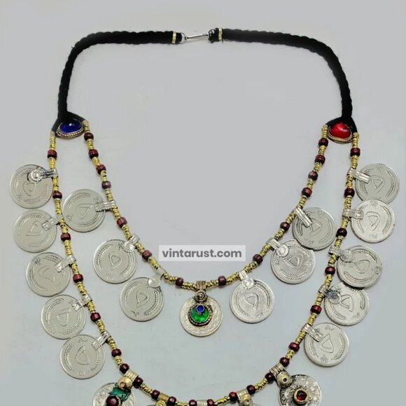 Multi-Strand Coins Necklace, Vintage Coins Necklace With Beaded Chain - Picture 6 of 9